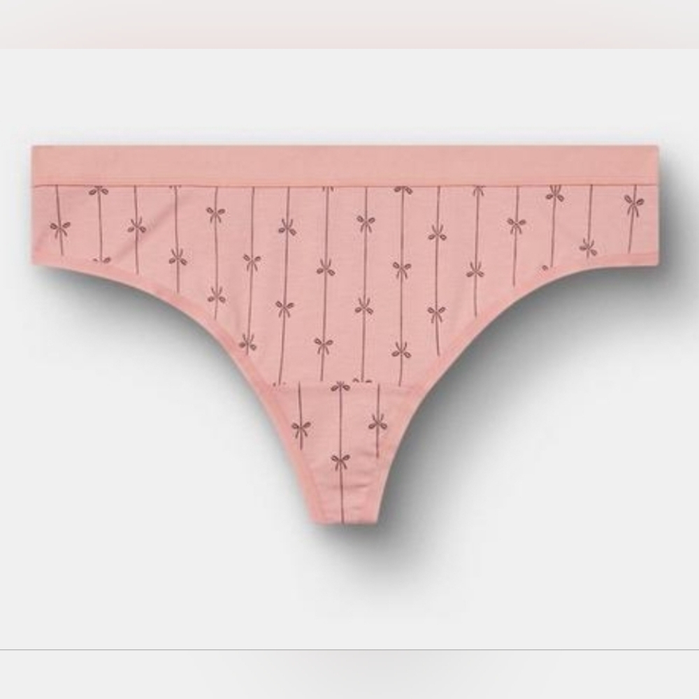 B2G1F NWT Torrid Pink Bow Print Elastic Thong, 00 (Size 10)